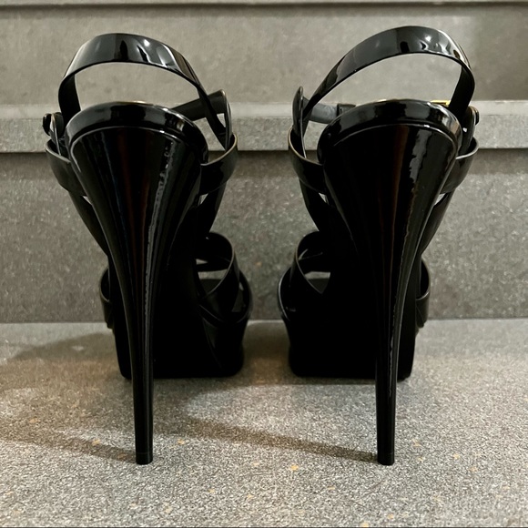SAINT LAURENT Tribute Platform Sandals 105mm, Black Patent Leather,Sz 41EU(11US) - Picture 9 of 17